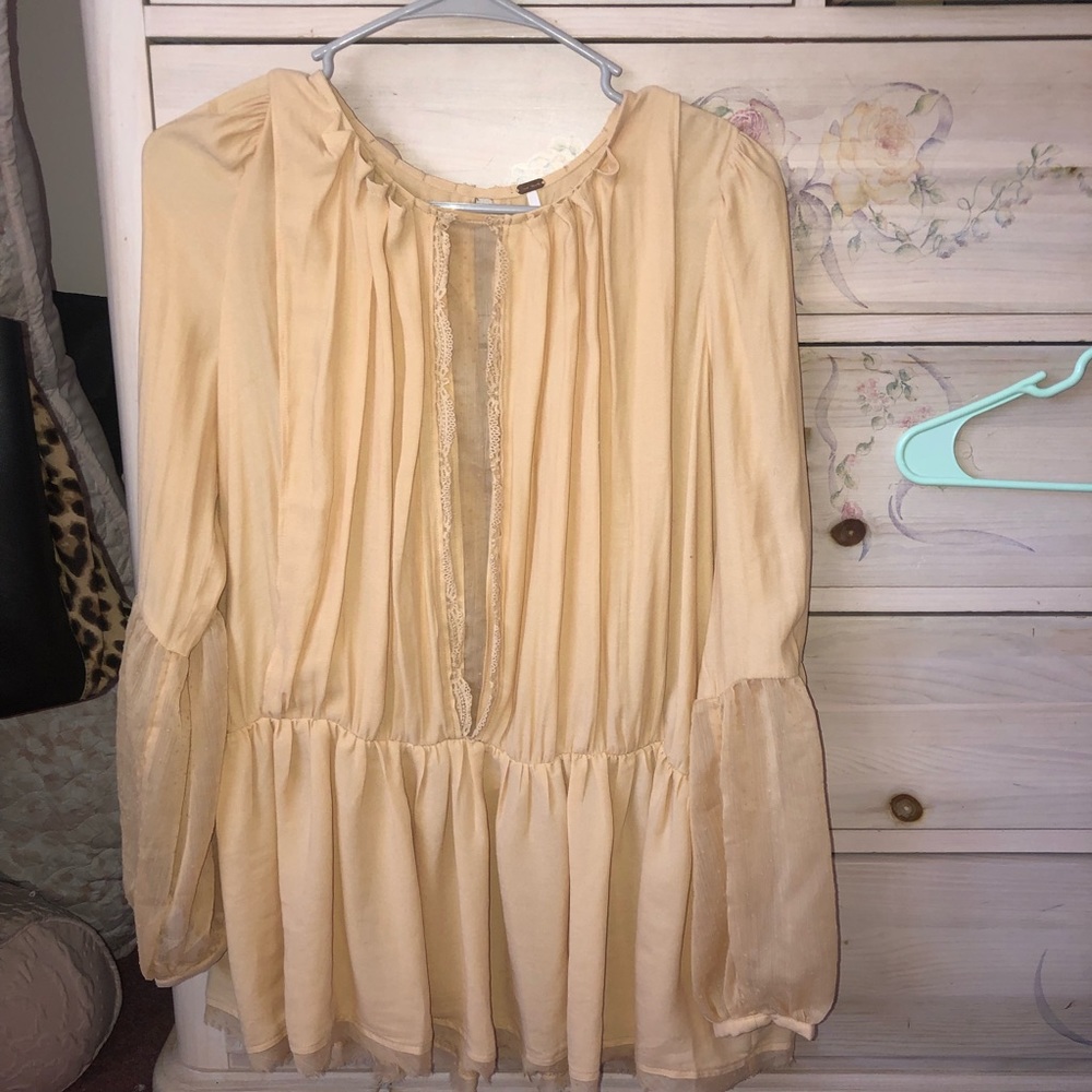 Free People Yellow Lace Long Sleeve Blouse